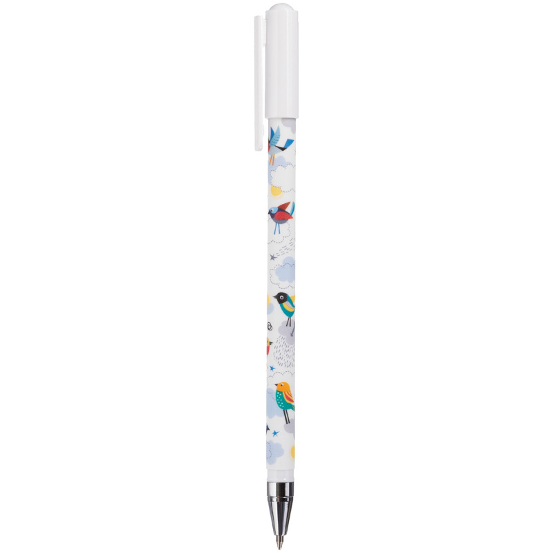 Ручка Hatber Birds масляная шариковая с колпачком и клипом 0.7мм синяя, 12шт — фото 1