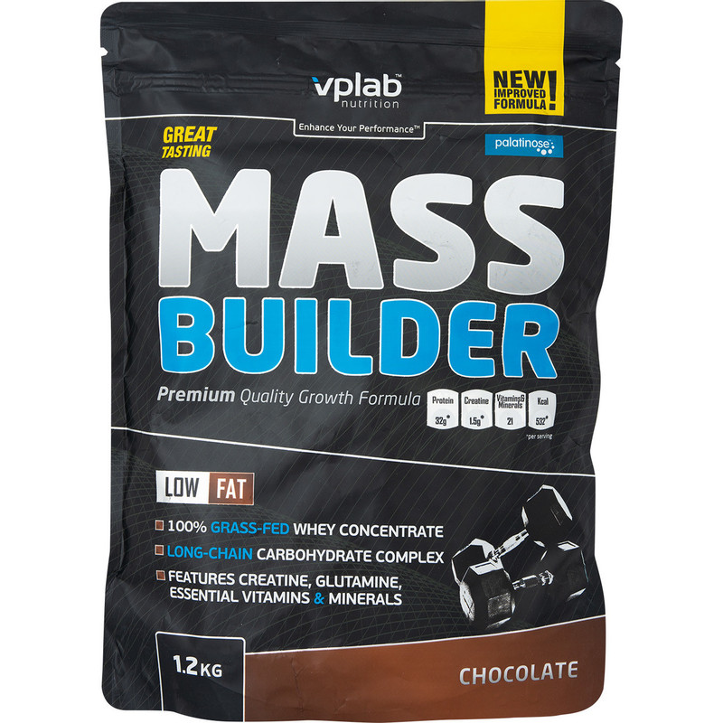 Гейнер Vplab Mass Builder со вкусом шоколада смесь углеводов-белков для набора массы, 1.2кг