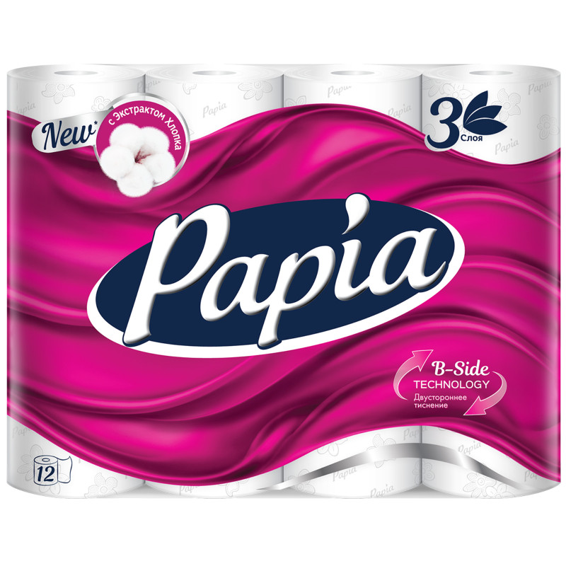 Туалетная бумага Papia белая 3 слоя, 12шт