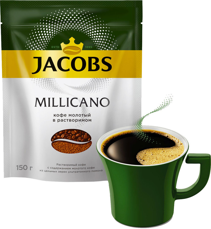 Кофе Jacobs Monarch Millicano растворимый с добавлением молотого, 150г — фото 1