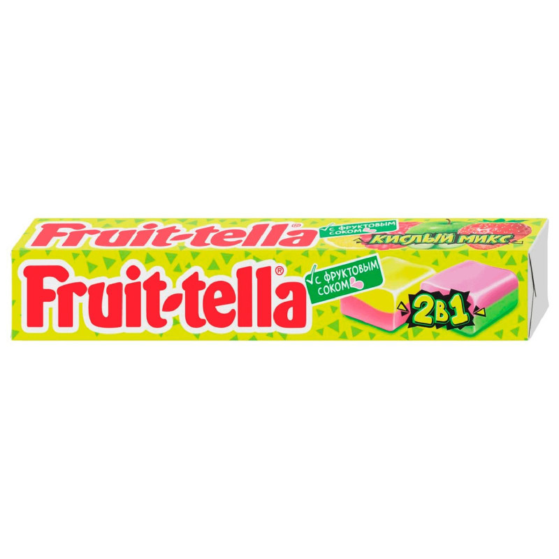 Конфеты Fruittella Кислый микс 2в1 со вкусами яблока и клубники, лимона и малины, 41г