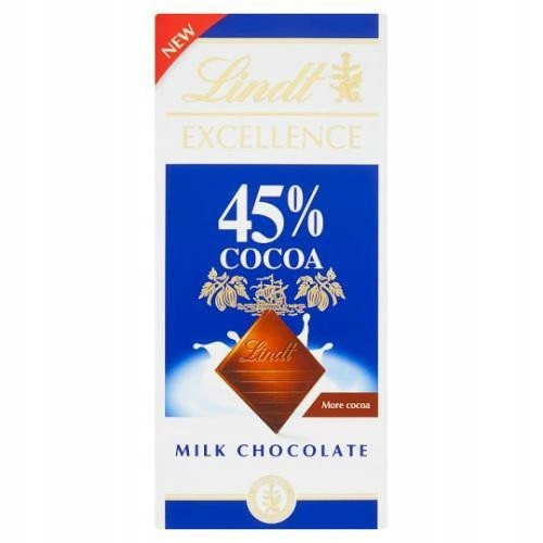 Шоколад молочный Lindt Excellence с высоким содержанием молока и какао 45%, 80г