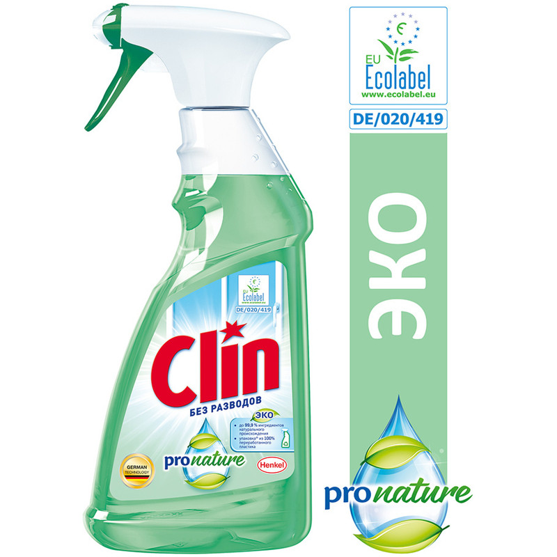 Средство Clin Pronature для мытья окон, зеркал и стеклянных поверхностей, 500мл — фото 1