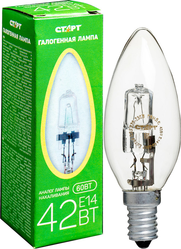 Лампа накаливания Старт E14 42W свеча галогенная