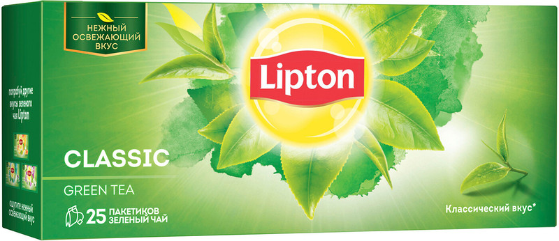Чай Lipton Classic зелёный байховый в пакетиках, 25х1.7г