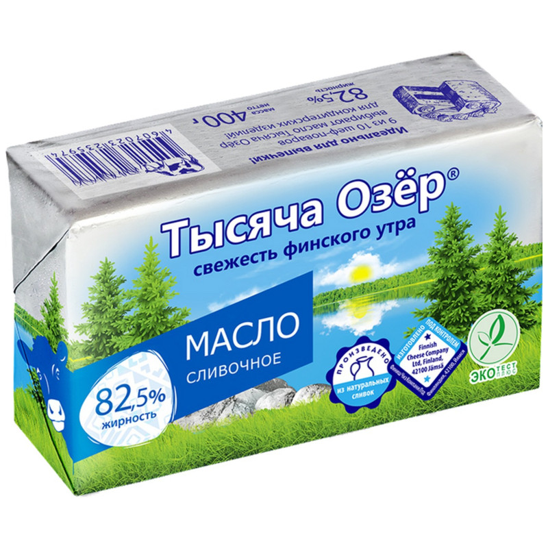 Масло сливочное Тысяча Озер несолёное 82.5%, 400г - купить с доставкой в Санкт-Петербурге в Перекрёстке