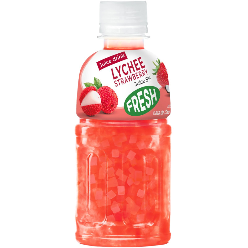 Напиток сокосодержащий Fresh Fresh Lychee-Strawberry с кусочками кокосового желе безалкогольный негазированный пастеризованный, 320мл