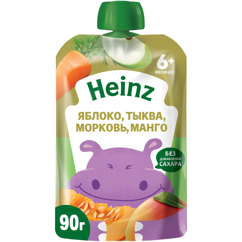 Пюре Heinz Фруктово-овощное яблоко-тыква-морковь-манго с 6 месяцев, 90г