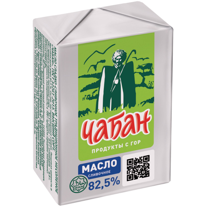 Масло Чабан традиционное сладко-сливочное несоленое 82.5%, 100г