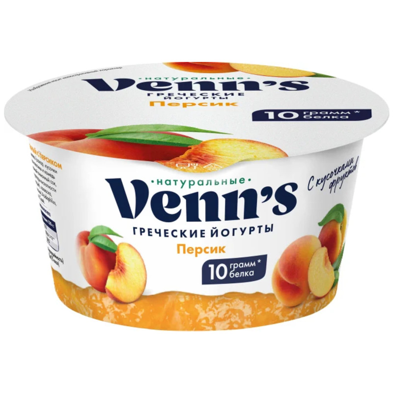 Йогурт Venns греческий персик обезжиренный 0.1%, 130г