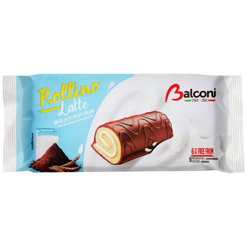 Рулеты Balconi бисквитные с молочной начинкой покрытые какао глазурью, 6х37г