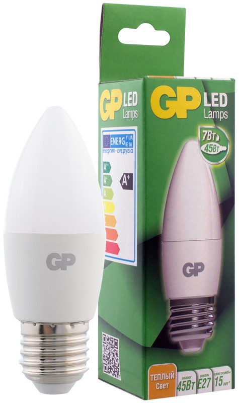 Лампа светодиодная GP LED C37 E27 27K 2CRB1 7W тёплый свет — фото 5