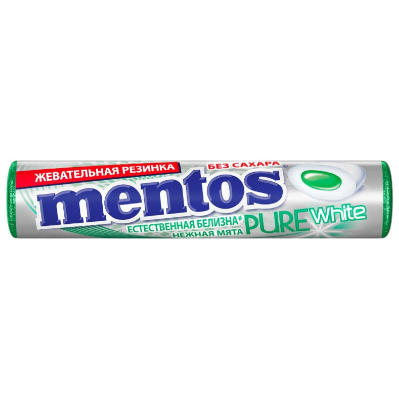 Жевательная резинка Mentos Pure White Нежная мята, 15.5г