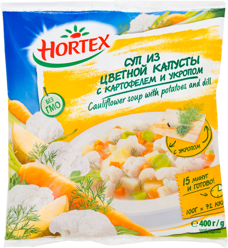 Смесь овощная Hortex Суп из цветной капусты с картофелем и укропом быстрозамороженная, 400г — фото 1
