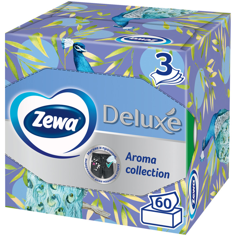 Салфетки бумажные Zewa Deluxe Aroma Collection косметические 3 слоя, 60шт — фото 1