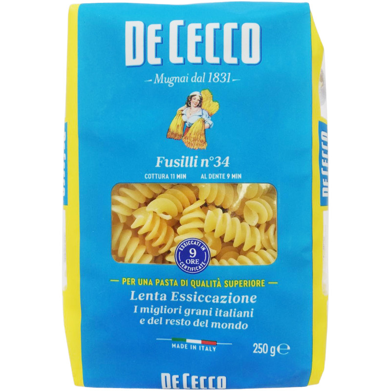 Изделия макаронные De Cecco Fusilli №34 из твердых сортов пшеницы, 250г