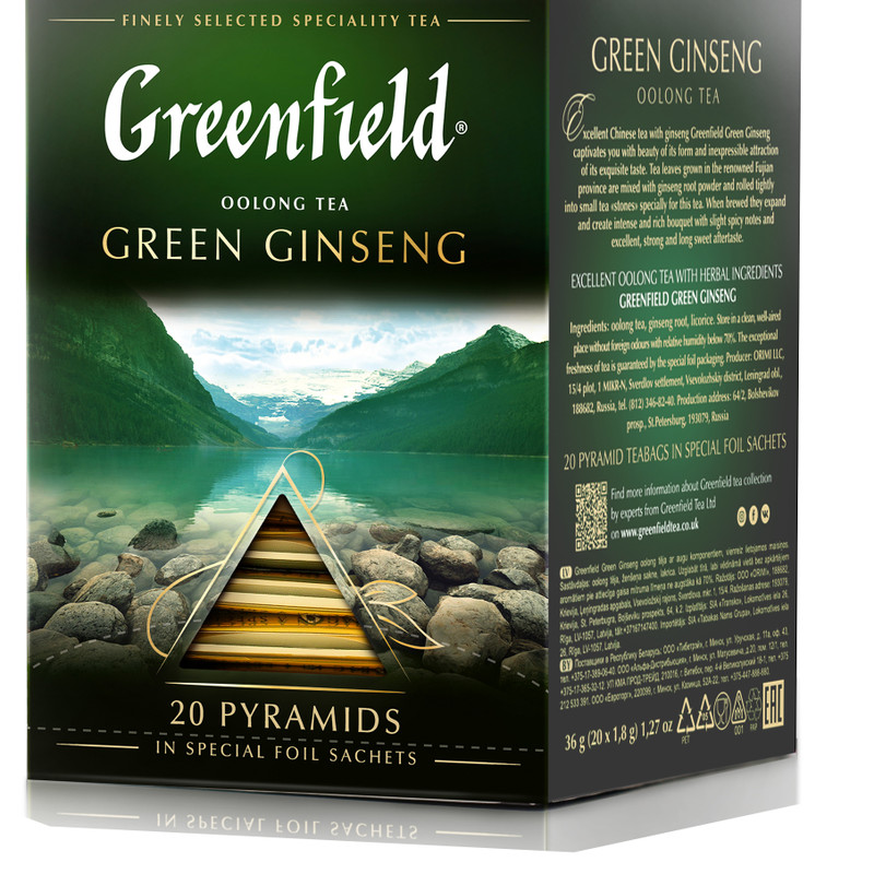 Чай Greenfield Ginseng зелёный в пирамидках, 20х1.8г — фото 1