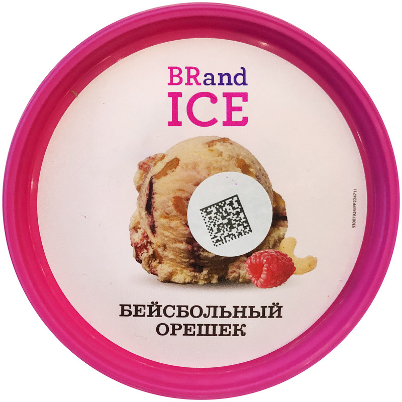 Мороженое сливочное Brand Ice Бейсбольный орешек ванильное с орехами кешью и малиновой прослойкой 9%,  600г — фото 1
