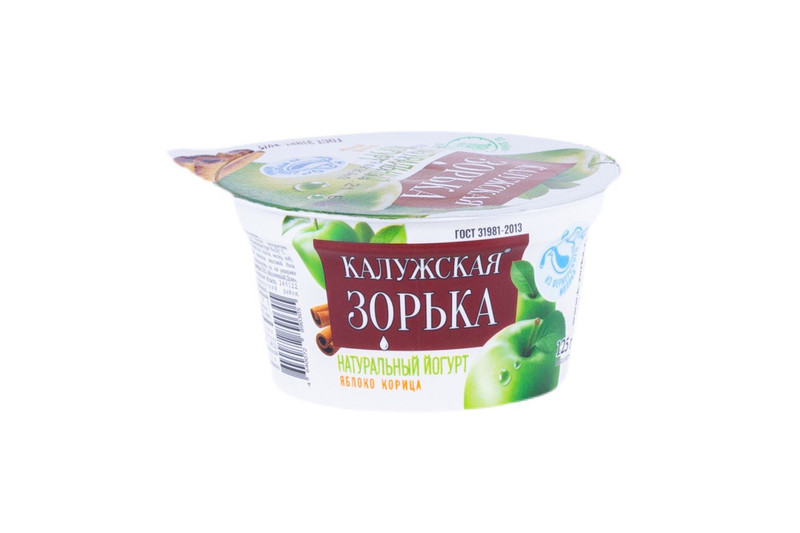 Йогурт Калужская Зорька из цельного молока с наполнителем ​яблоко-корица 3.2-4%, 125г