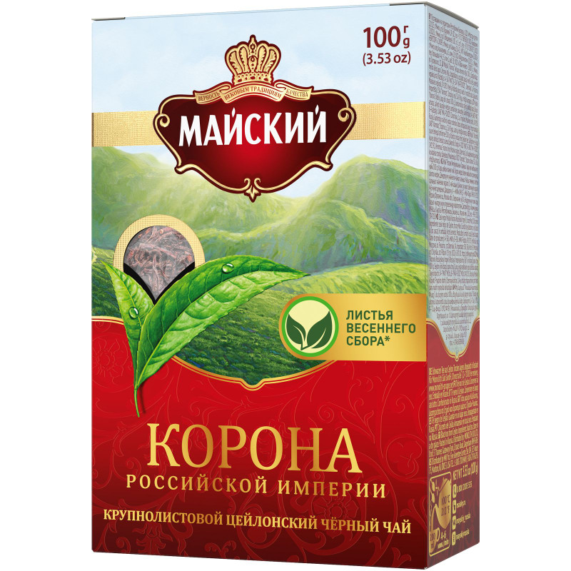 Чай Майский Корона Российской Империи чёрный цейлонский листовой, 100г