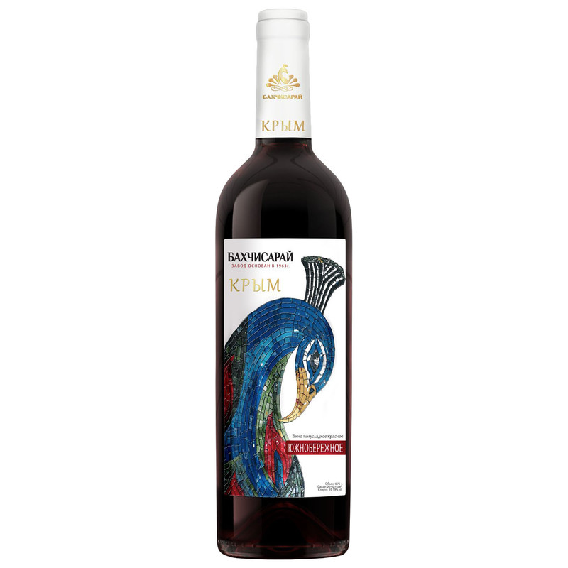 Вино Бахчисарай Южнобережное красное полусладкое 10-13%, 750мл