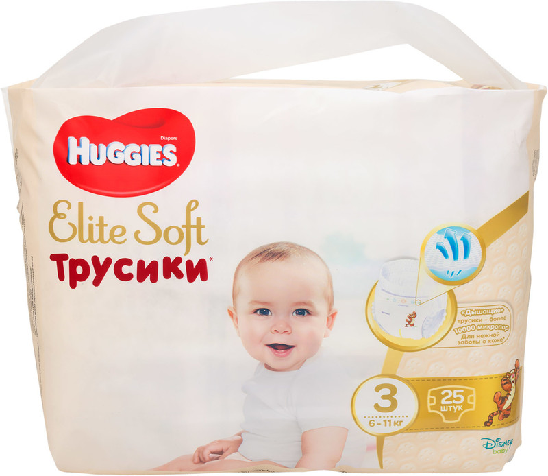 Подгузники-трусики Huggies Elite Soft р.3 6-11кг, 25шт — фото 1