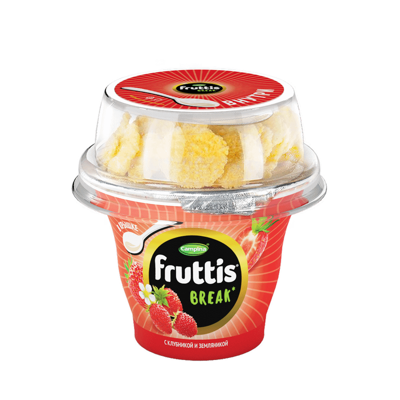 Продукт йогуртный Campina Fruttis Break клубника-земляника-кукурузные хлопья 2.5%, 165+10г