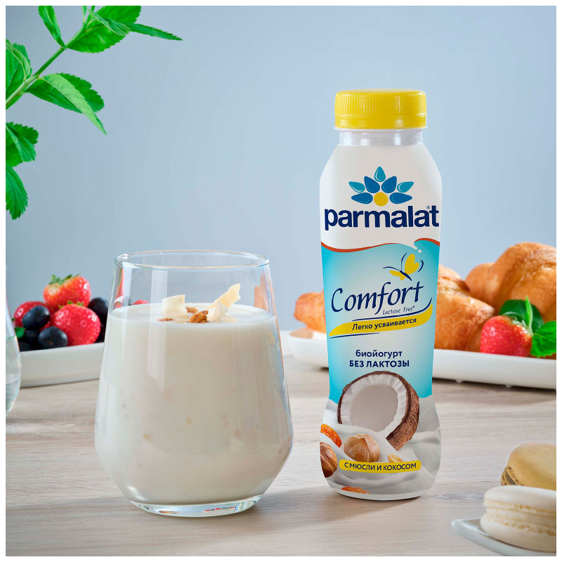 Биойогурт питьевой Parmalat Comfort безлактозный мюсли-кокос 1.5%, 290мл — фото 5