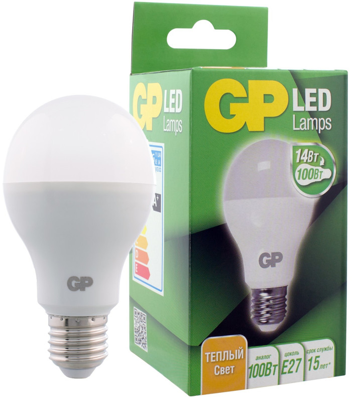 Лампа светодиодная GP LED A60 E27 27K 2CRB 14W тёплый свет — фото 1