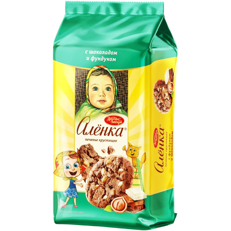 Печенье Алёнка сдобное хрустящее с фундуком и шоколадом, 170г - купить с доставкой в Самаре в Перекрёстке
