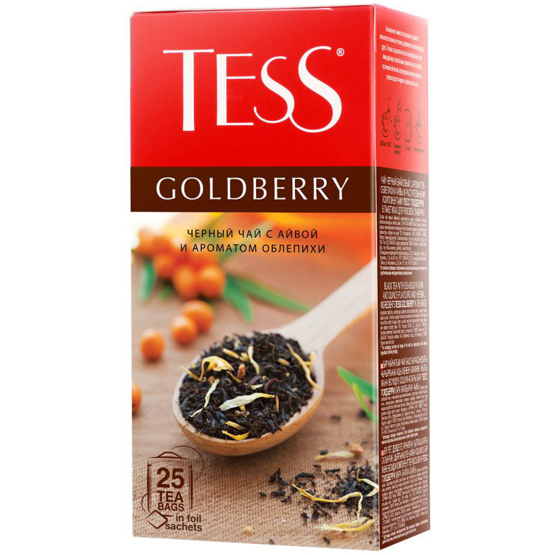 Чай Tess Goldberry чёрный с ароматом облепихи и айвы в пакетиках, 25х1.5г — фото 1