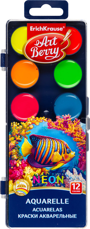 Краски акварельные Erich Krause ArtBerry Неон с УФ защитой яркости 12 цветов — фото 2