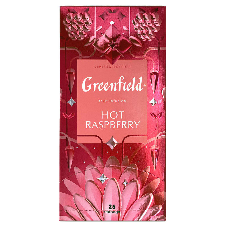 Напиток чайный Greenfield Hot Raspberry малина в пакетиках, 25x1.8г