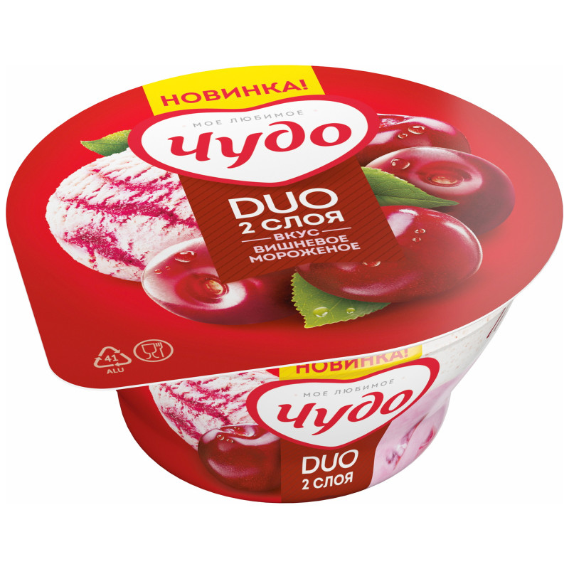 Крем творожный Чудо DUO вишнёвое мороженое с кисломолочным йогуртным муссом со вкусом ванили 5.1%, 110г — фото 1