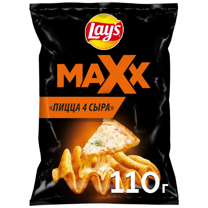 Чипсы Lays Maxx из натурального картофеля со вкусом пиццы 4 сыра, 110г