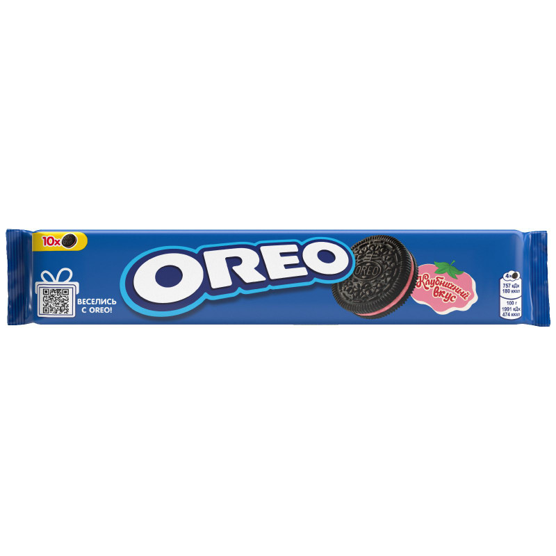 Печенье Oreo с какао и начинкой со вкусом клубники, 95г