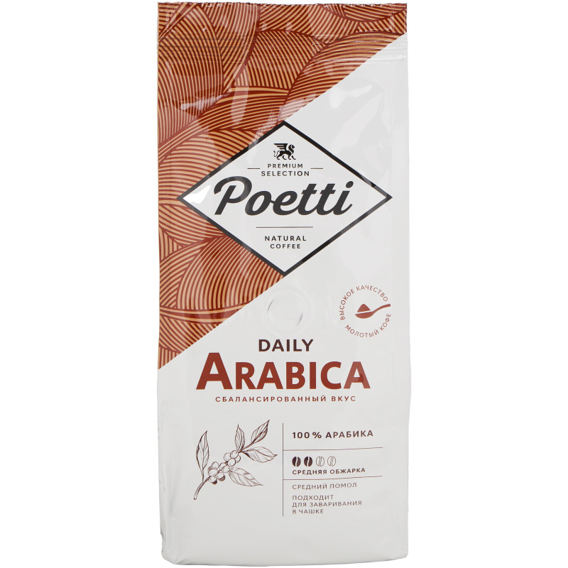 Кофе Poetti Daily Arabica натуральный жареный молотый, 250г