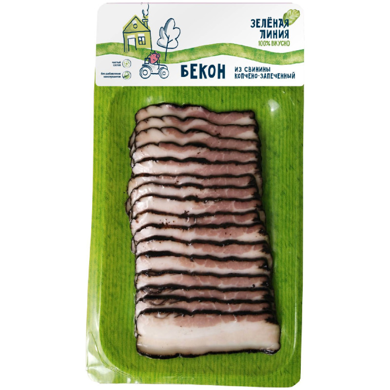 Бекон из свинины копчено-запеченный категории Б Зелёная Линия, 150г