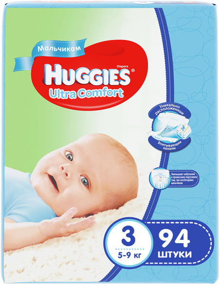 Подгузники Huggies Ultra Comfort для мальчиков р.3 5-9кг, 94шт — фото 3