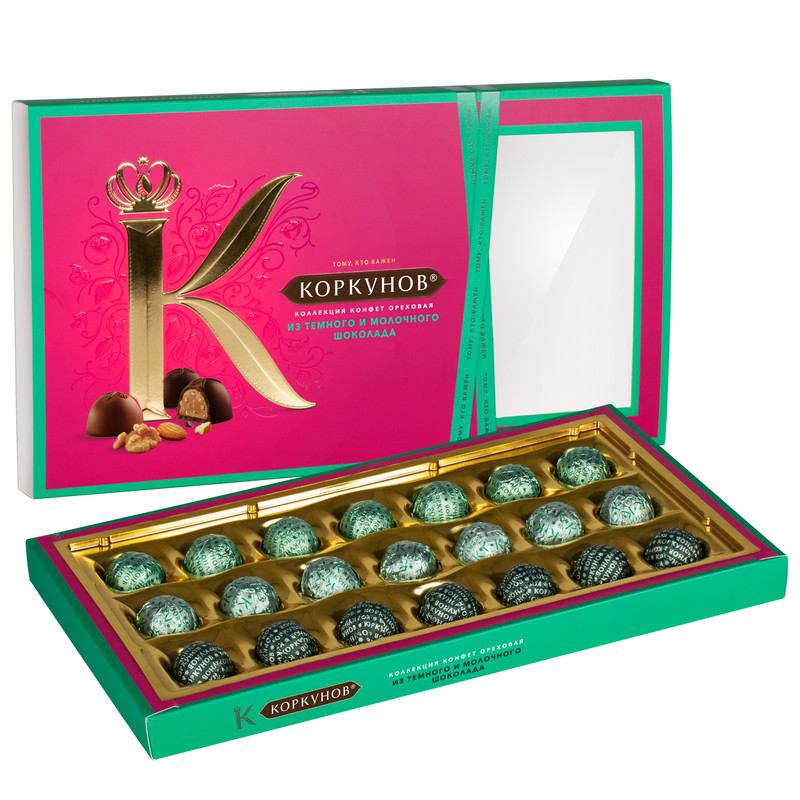 Конфеты Коркунов Ореховая коллекция шоколадные из тёмного и молочного шоколада, 192г — фото 1