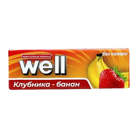 Резинка Well жевательная Клубника и банан без сахара, 12.65г