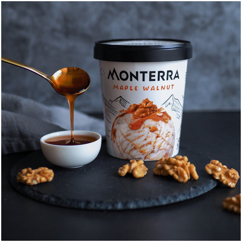 Мороженое пломбир Monterra Maple Walnut с кленовым сиропом и кусочками карамелизованных грецких орехов 12%, 298г — фото 1