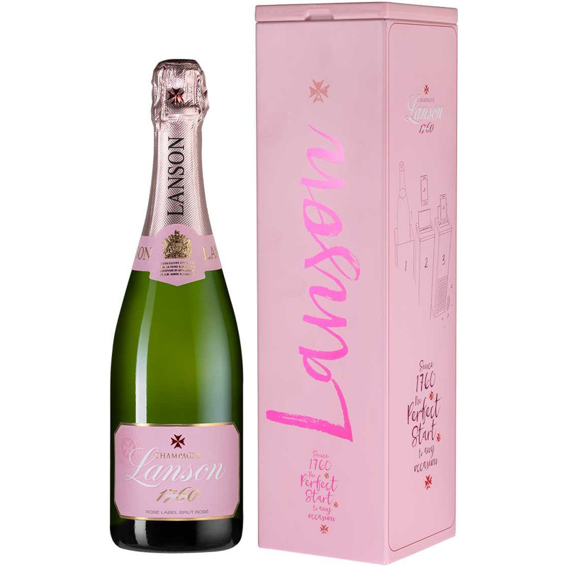 Шампанское Lanson Розе Лейбл розовое брют 12.5% в подарочной упаковке, 750мл