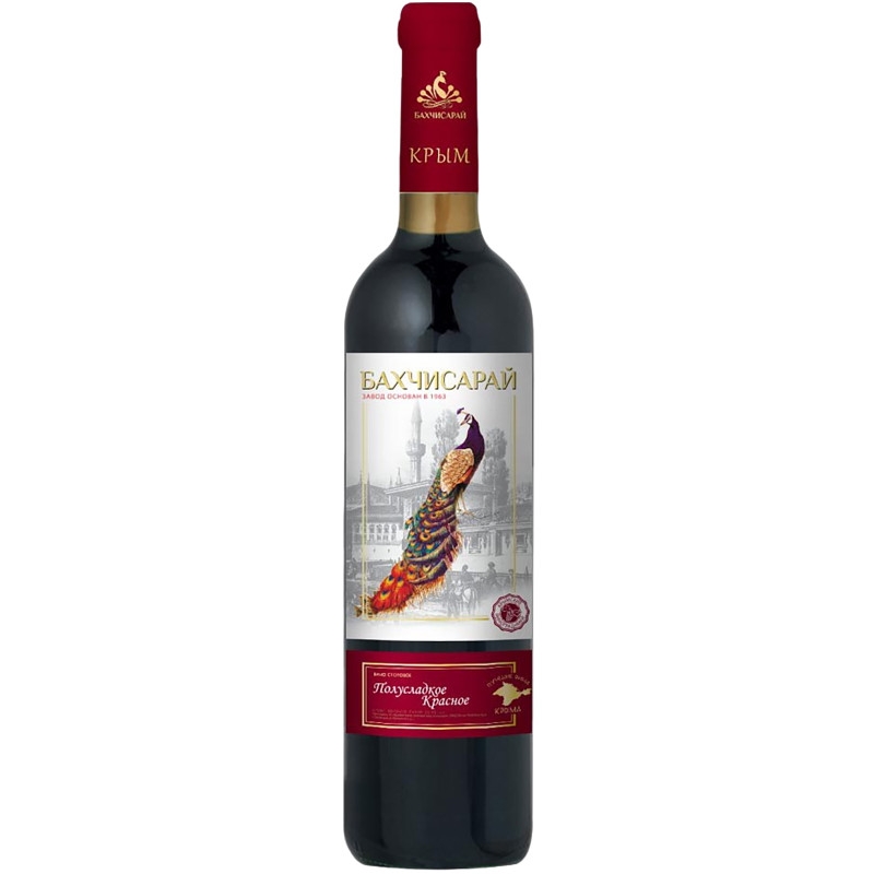 Вино Бахчисарай столовое красное полусладкое 10-12%, 700мл