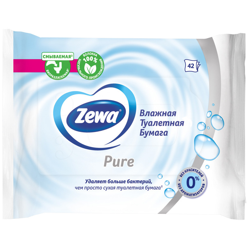 Туалетная бумага Zewa Pure влажная без аромата, 42шт — фото 1