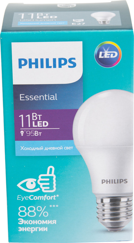 Лампа светодиодная Philips LED Essential E27 6500K 11W холодный дневной свет — фото 3