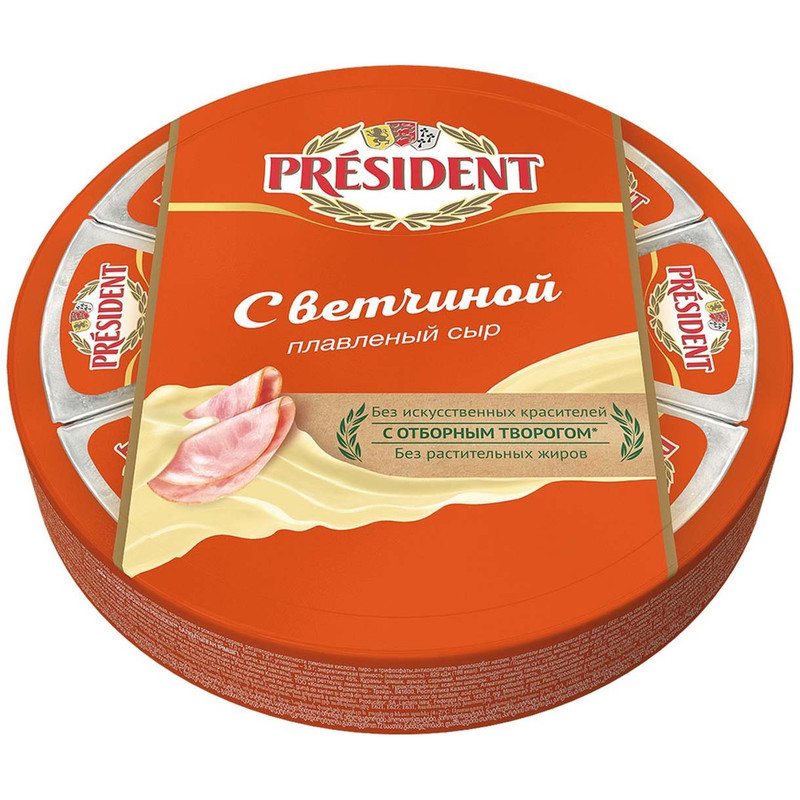 Сыр плавленый President с ветчиной 45%, 140г
