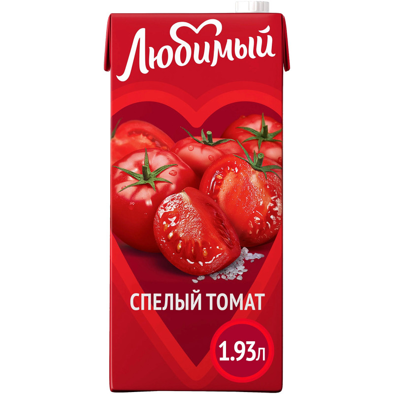 Сок Любимый томатный с сахаром и солью с мякотью для детского питания, 1.93л