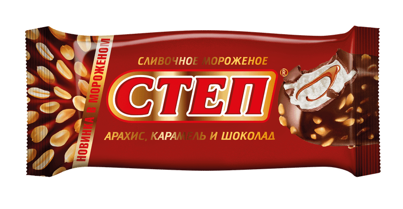 Эскимо Славянка Степ сливочное с карамелью-арахисом в молочно-шоколадной глазури 8%, 75г