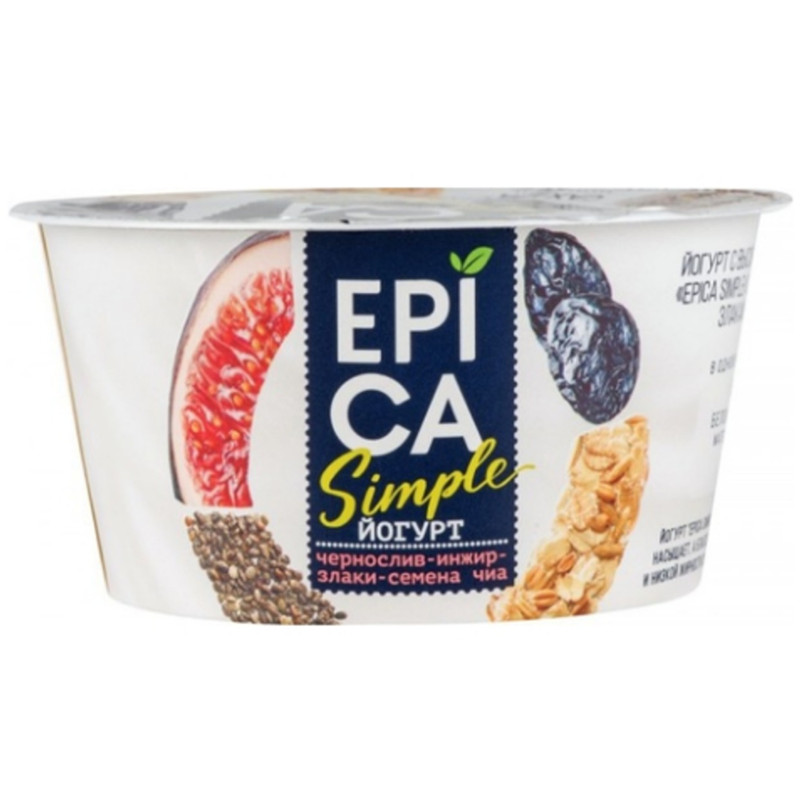 Йогурт Epica Simple чернослив-инжир-злаки-семена чиа 1.6%, 130г